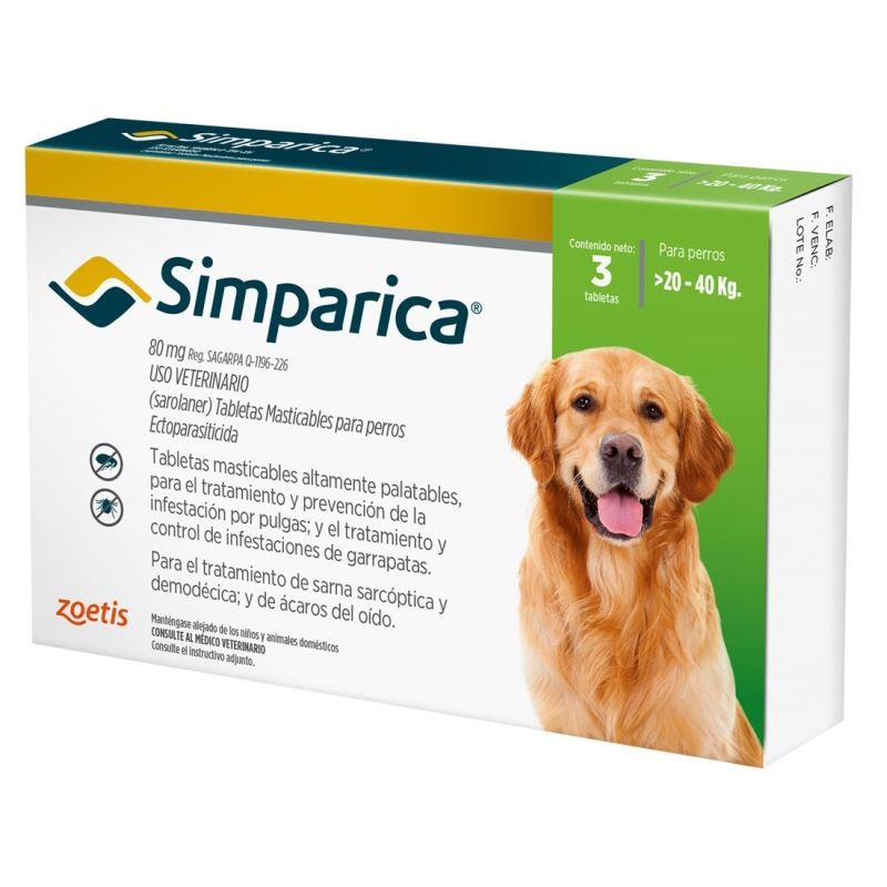Simparica Antipulgas 80 mg X 3 Tabletas 20 - 40 KG